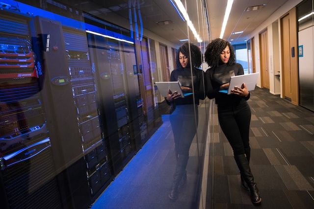 person in server room