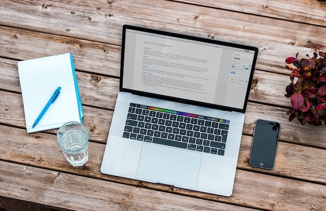 document opened on laptop